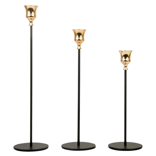 IRON BLACK TAPER CANDLE HOLDER SET OF 3